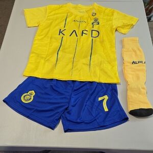 RONALDO Kids Yellow and Blue Soccer Jersey Set, Size 24(6/7 Yrs), NWT